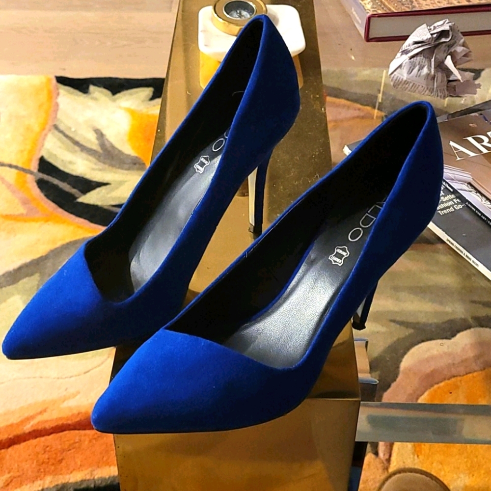 Aldo Cobalt Blue Suede Asymmetrical Pumps